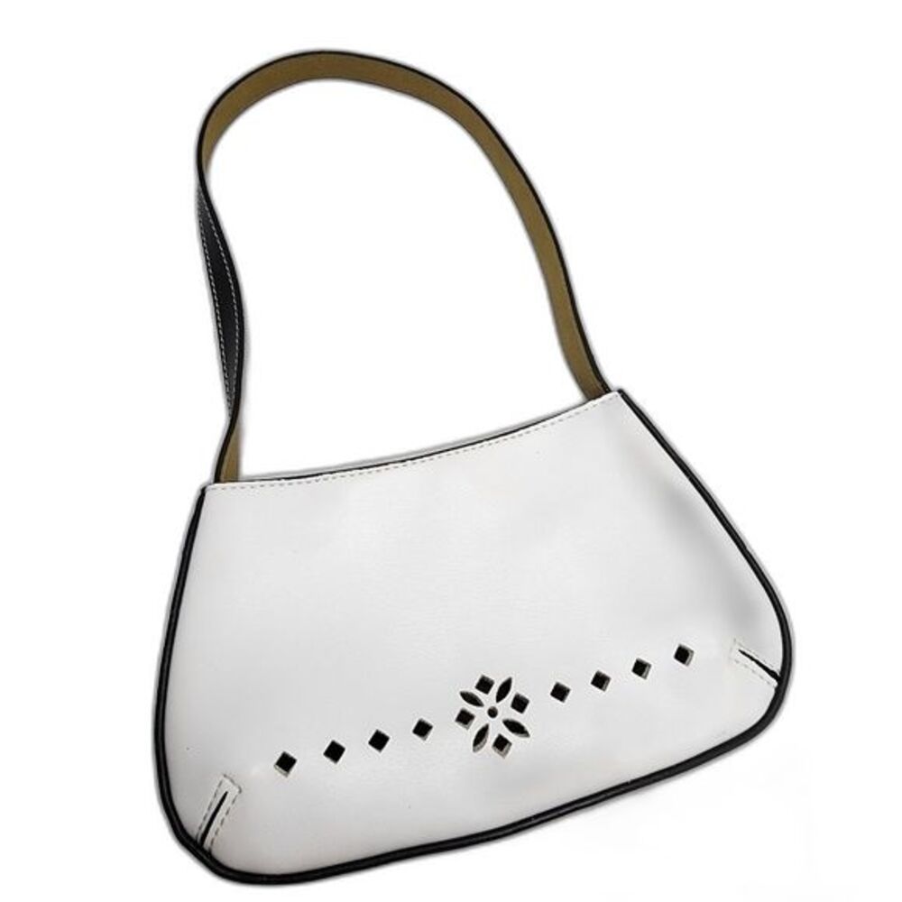 Mondani New York Navy & White Laser Cut Faux Leather Shoulder Bag 9"X5.5"X2"